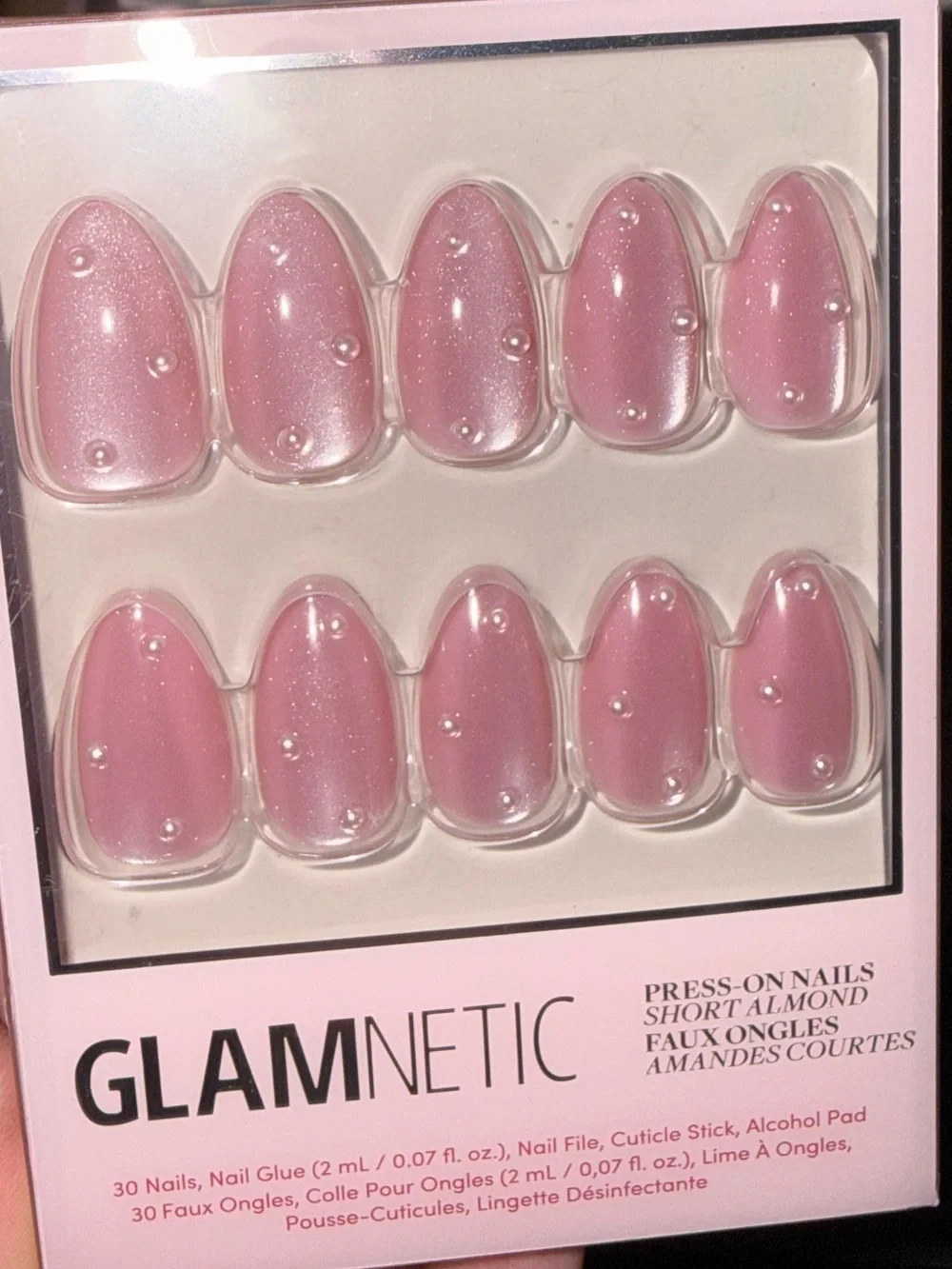 GLAMNETIC “Pearl Me Softly” Pink Pearl Press-On Nails - Short Almond